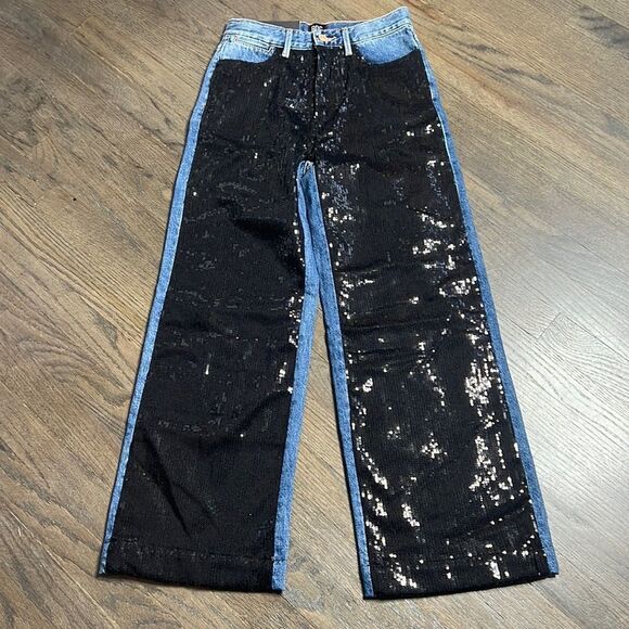 Bdg urban Outfitters High + Wide High Rise Sequin Embellished Denim Jeans - Picture 2 of 10